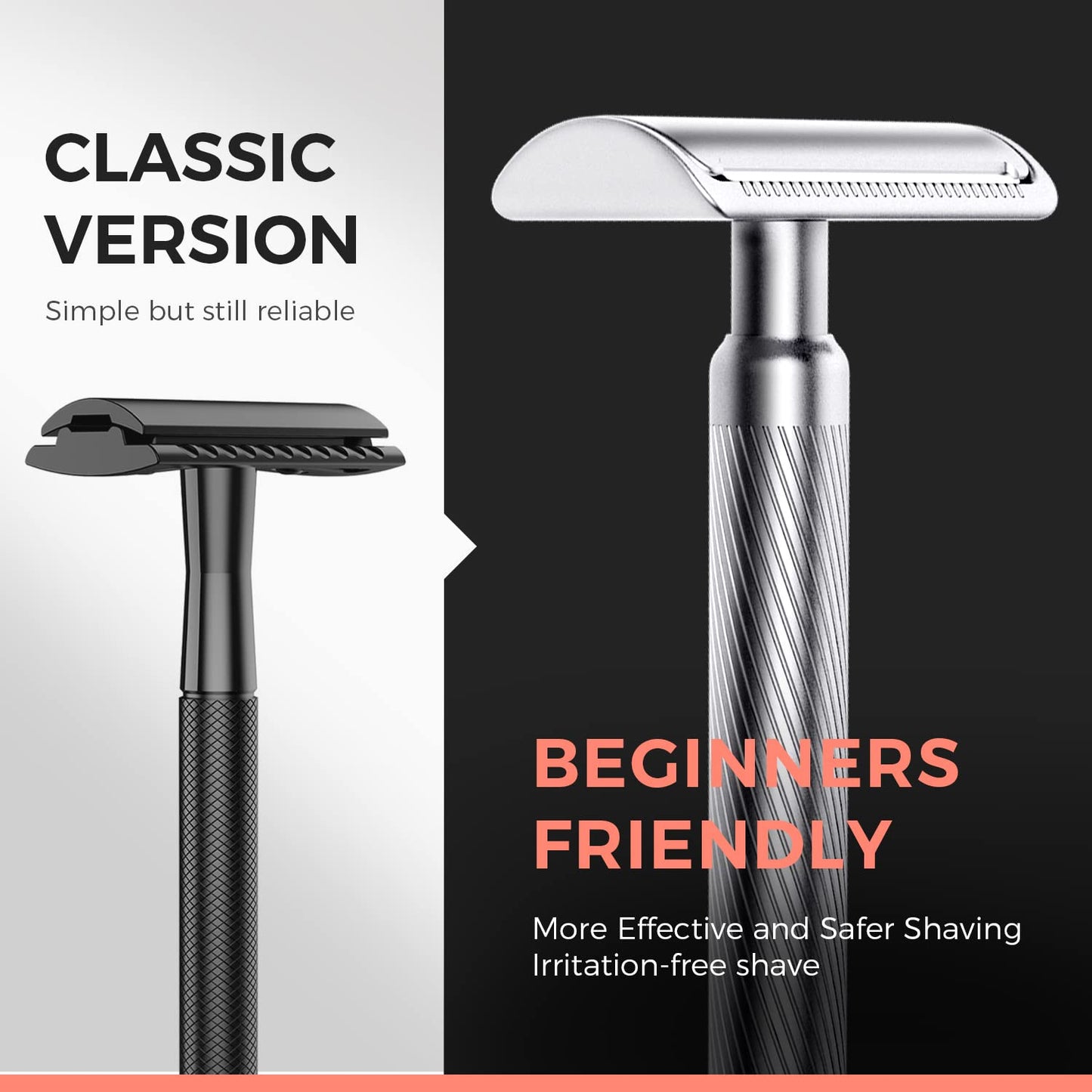 ZOMCHI Double Edge Safety Razor for Men & Women,[New Version 2.0 ] Metal Razor with 10 Double Edge Safety Razor Blades,Single Blade Razor – Noble Silver