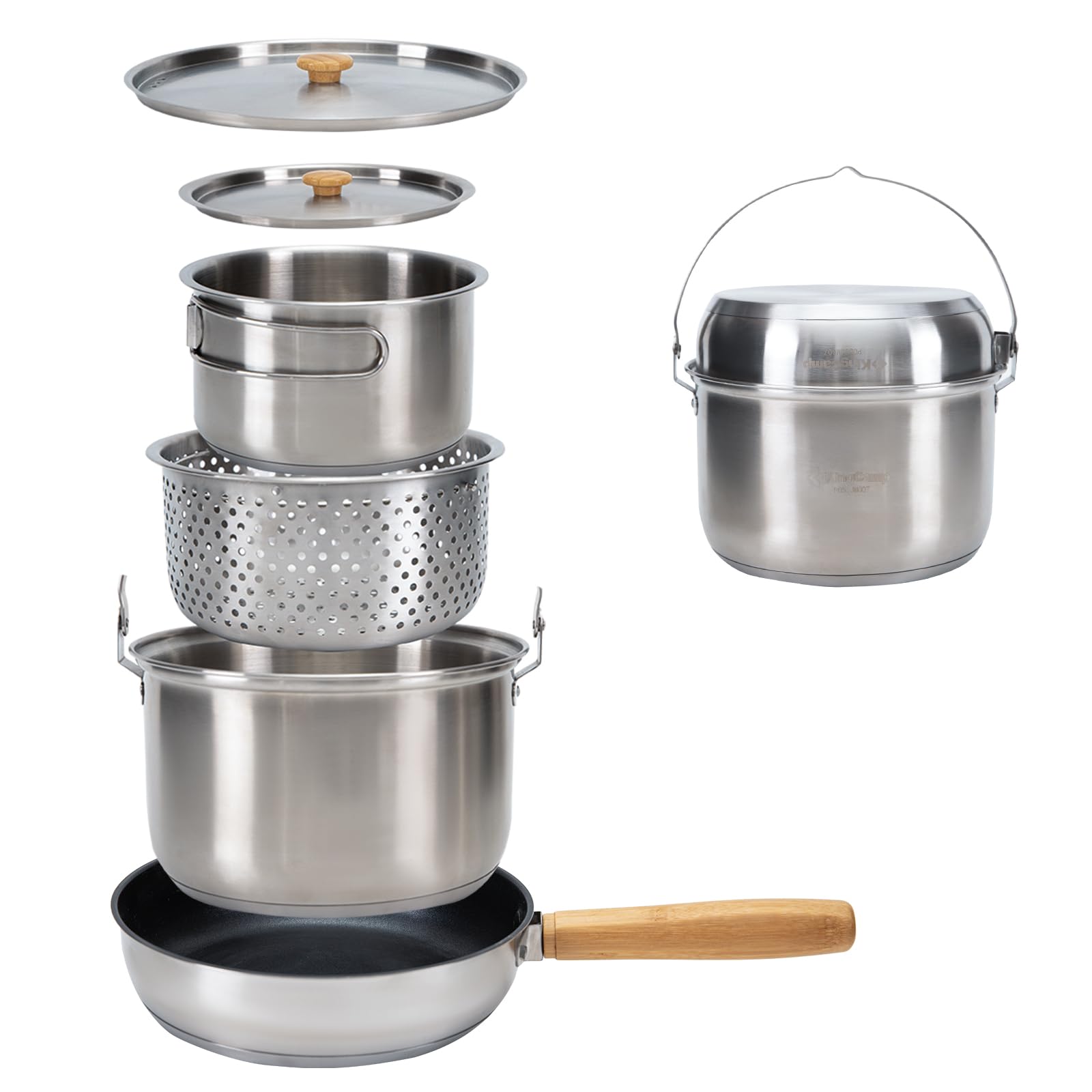 KingCamp Camping Cookware Set, 304 Stainless Steel Camping Pot for 4-6