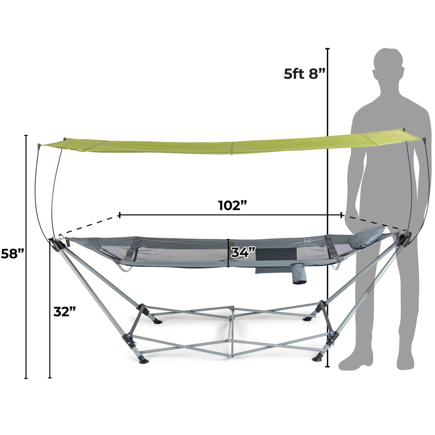 Lucania Portable Hammock with Stand and Canopy - Foldable Freestanding Heavy Duty Hammock for