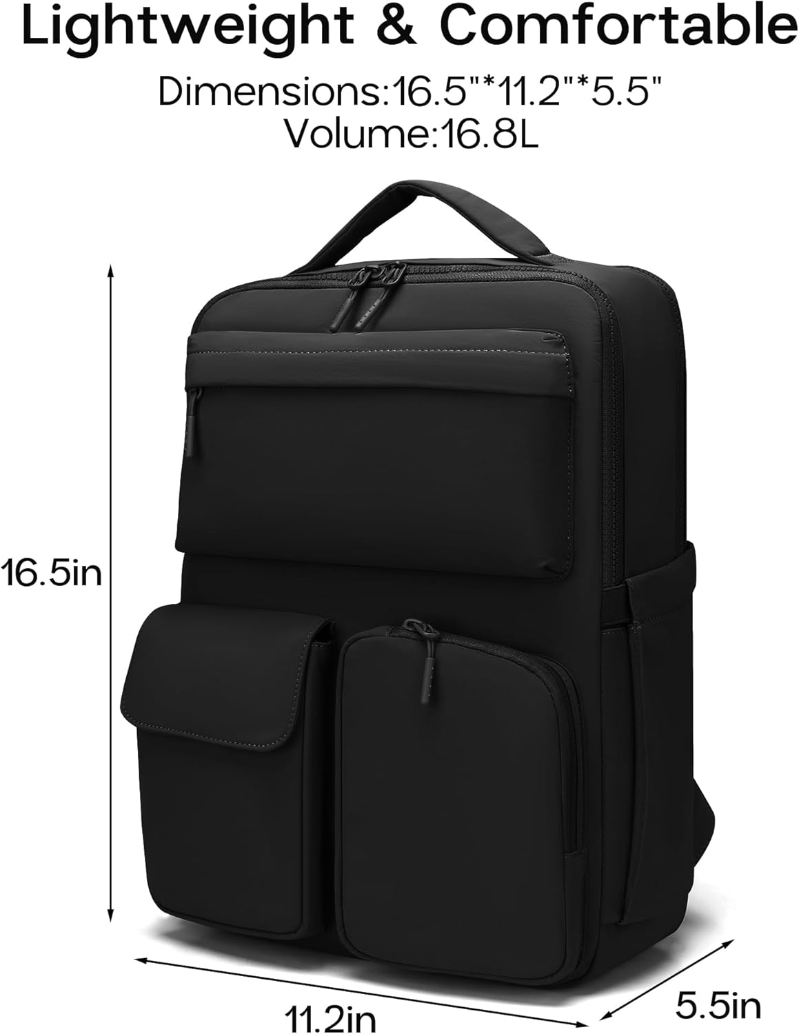 FODOKO Backpack for Work, Casual Backpack for Women Men Daypack Backpack for Travel College Bookbag Separate Compartment for 15.6 Inch Notebook Black