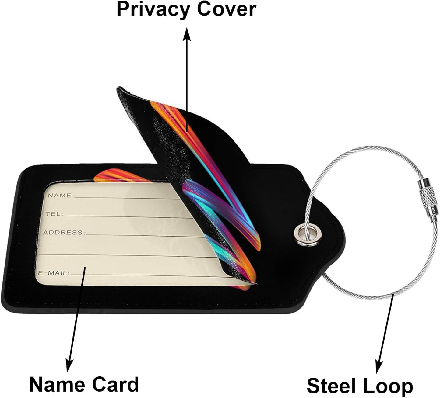 2 Pack Initial Luggage Tags for Suitcase, Colorful Letter Design Cruise Name Bag Tags, Novelty Baggage Identifiers with Full Privacy Cover, Leather ID Label for Women Men Kids Travel, Rainbow Letter M