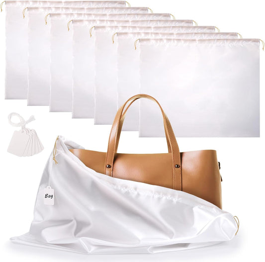 Ewen 7 Pack of 23.6x19.6in Satin Dust Bags for Handbags, White Dustproof Silk Bags with Drawstring for Travel, Purse Bag for Storage, Satin Covers for Shoes and Boots, Closet Organizers and Storage