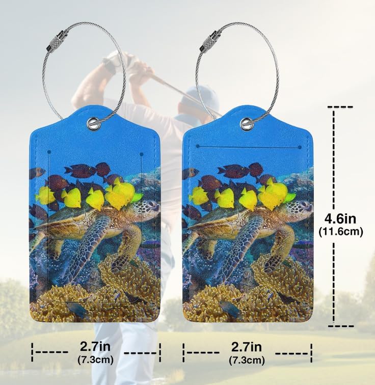2 Pcs Luggage Tag for Suitcase Sea Turtle Cute Unique Leather Luggage Tags Identifiers Privacy Cover Id Label with Stainless Steel Loop for Women Men Boys Girls Travel(sea Turtle)