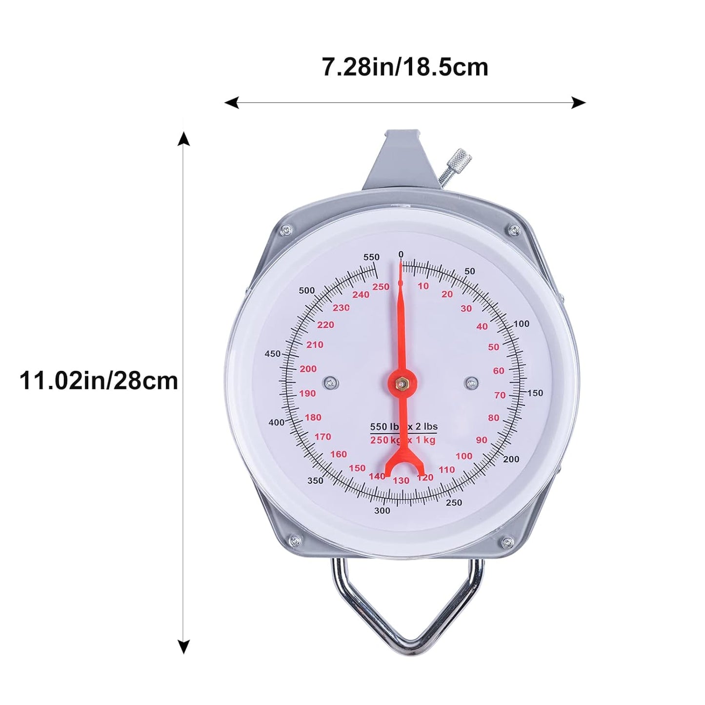 Mechanical Hanging Scale 250kg/550lbs, High Accuracy Spring Dial Weight Scale for Kitchen Fishing Hunting Farms