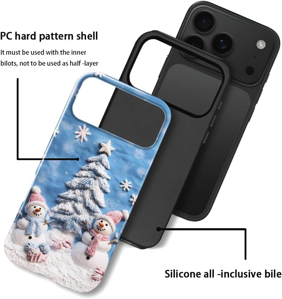 Case for iPhone 17 Pro Max - Slim Fit Anti-Scratch Phone Case for Girl Women - Snowman Winter Christmas Tree (Glossy)