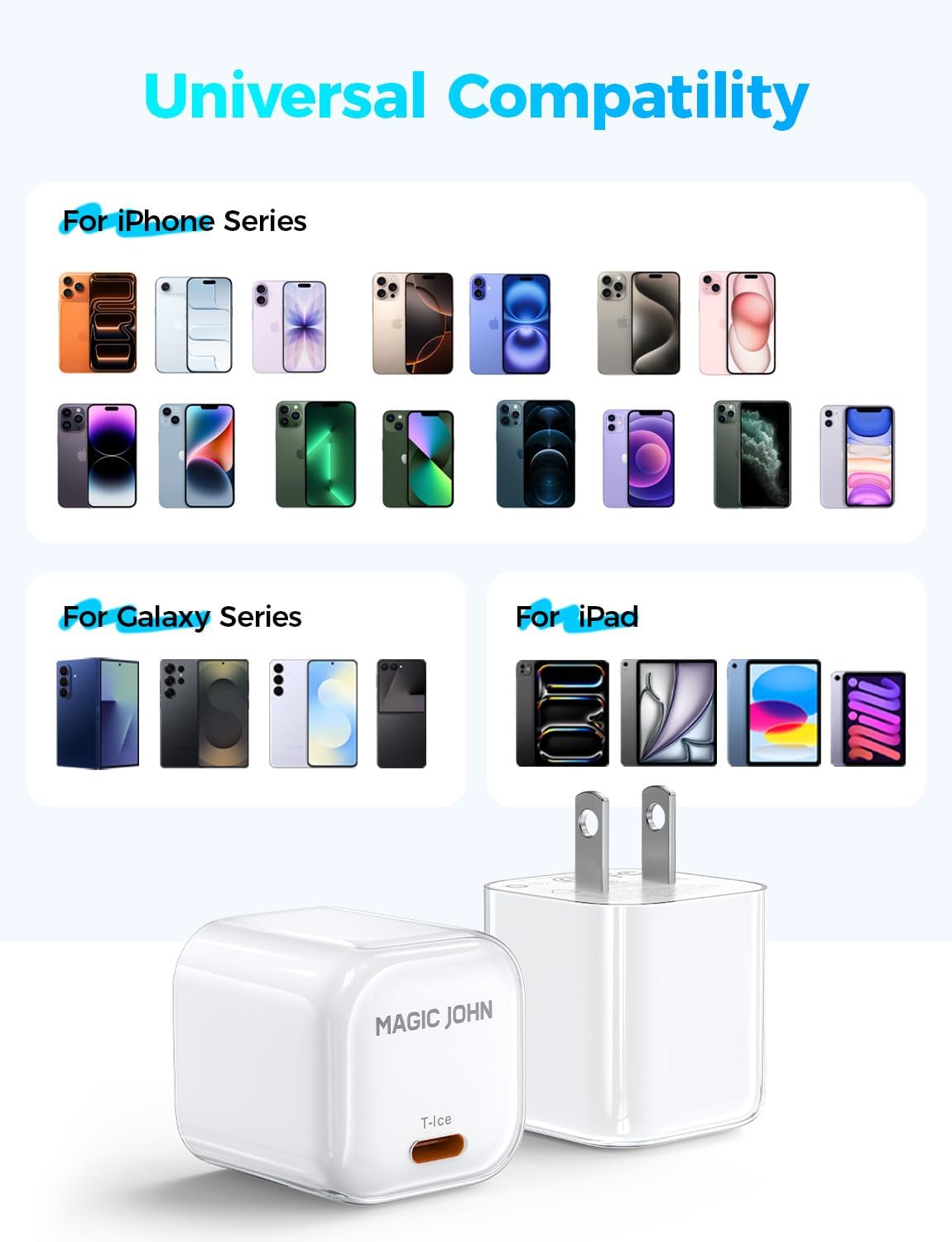 MAGIC JOHN 45W USB C Charger Block, Ultra-Fast Charging for iPhone 15/16/17 & More, Compatible with iPhone, iPad, Samsung, and Other USB C Devices White