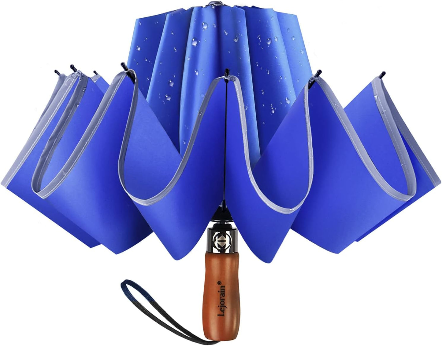 Lejorain Golf Large Inverted Umbrella - Black Big Windproof Heavy Duty Upside Down 46/50/54 Inch Compact Reverse Car Automatic Folding Reflective Umbrella