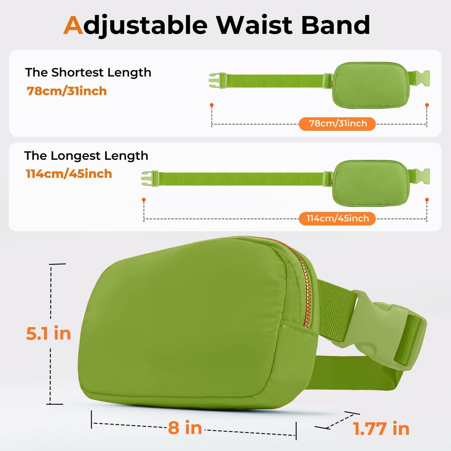 Belt Bag Zipper Fanny Pack Crossbody Bags for Women,Fashion Nylon Waist Packs, Water Repellent Two Way wear with Adjustable Strap Gifts for Teenage Girls Women Men(pistachio)