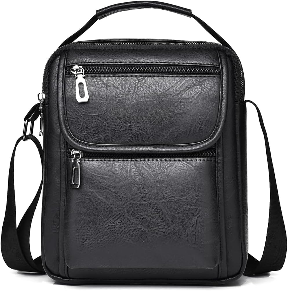 Zipper Buckle Leather Messenger Bag Vintage Handle Shoulder Crossbody Purse Genuine Leather for Daily Office Use