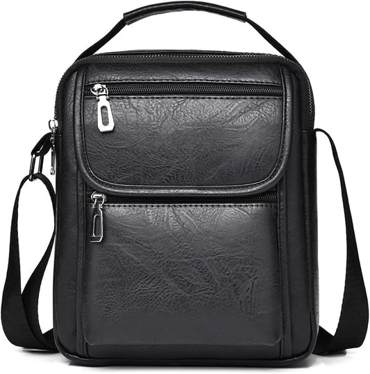 Zipper Buckle Leather Messenger Bag Vintage Handle Shoulder Crossbody Purse Genuine Leather for Daily Office Use