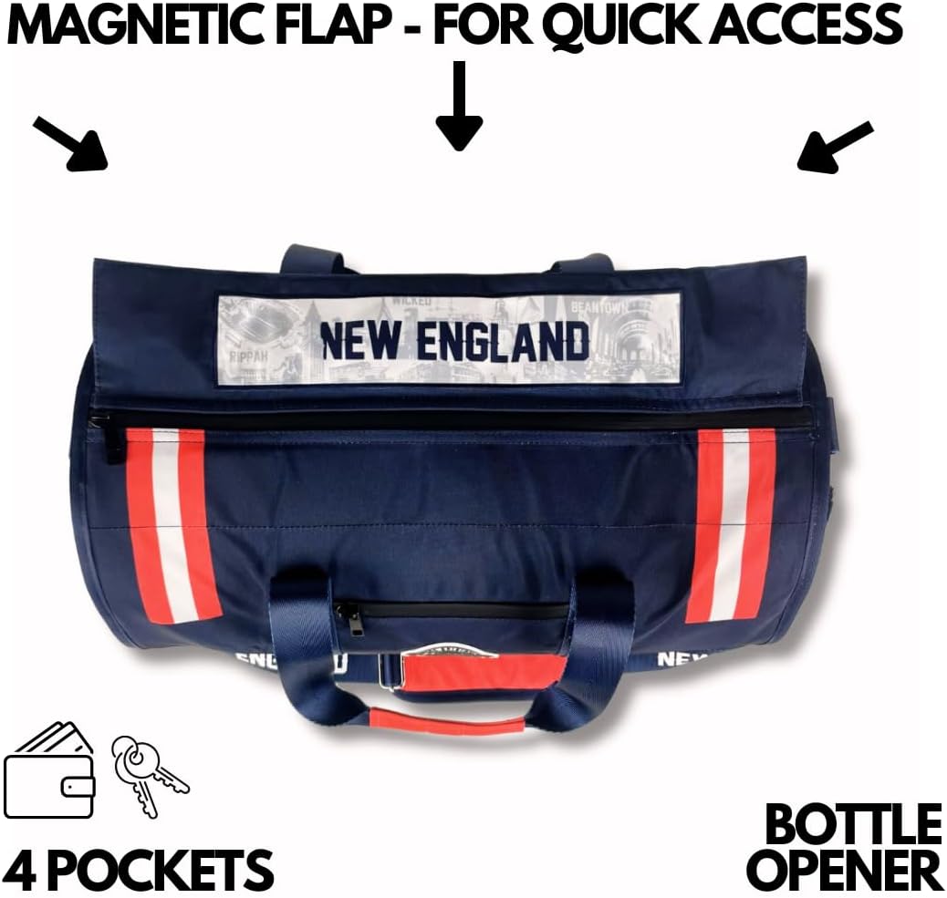 Varsity Cooler New England Travel Party Duffel & Cooler – 30 Can Leakproof Insulated Tote Bag, Waterproof Soft compartment for Tailgating, Golf, Beach, Carry-On Luggage, Outdoor Sports