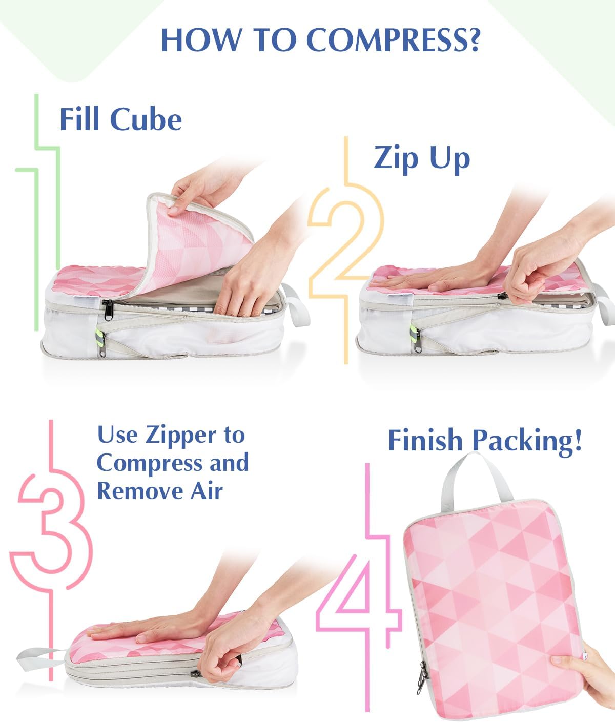 Gonex Compression Packing Cubes, 4pcs Expandable Storage Travel Luggage Bags Organizers, Travel Cubes for Suitcase Carry On (Triangle)