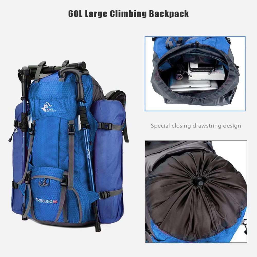 Bseash 60L Waterproof Hiking Camping Backpack with Rain Cover, Large Outdoor Sport Travel Daypack Rucksack for Climbing