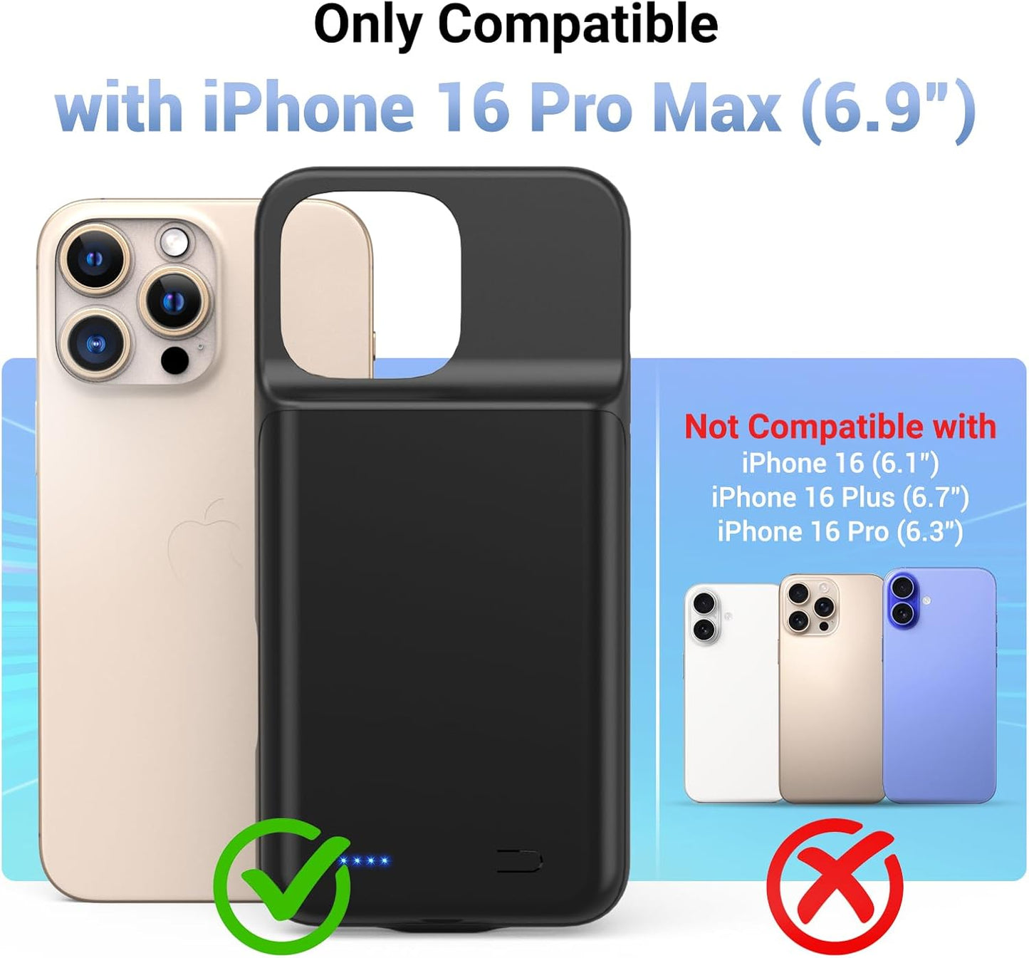 Battery Case for iPhone 16 Pro Max, Ultra-Slim 7000mAh Portable Extended Charging Charger Case [2025 Upgraded] w/Tempered Glass Film for iPhone 16 Pro Max-6.9 inch,Black