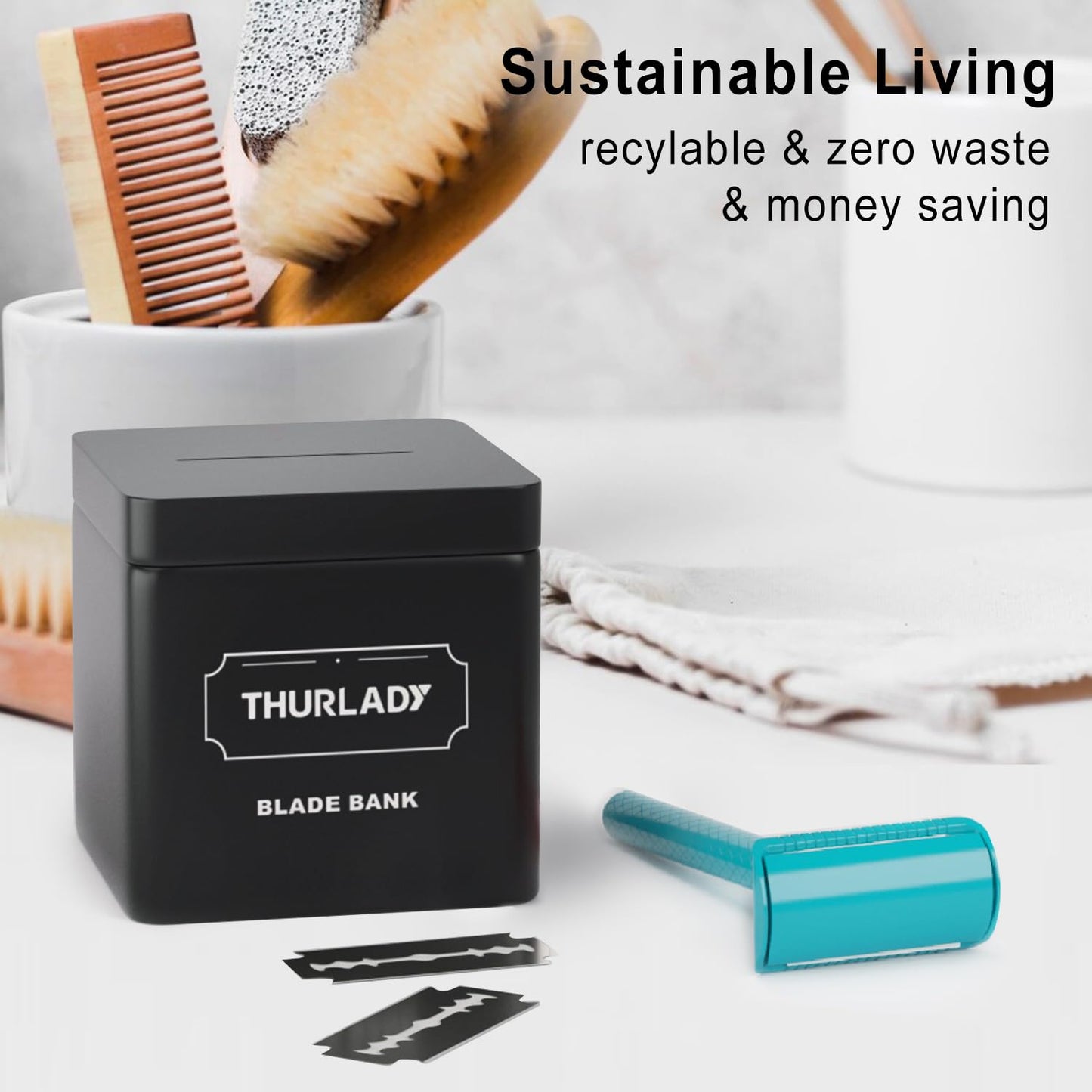 Teal Blue Safety Razor - Single Blade Razors for Women - Reusable Metal Razor, with 5 Stainless Steel Double Edge Blades, Smooth Close Shave, Sustainable, Plastic Free