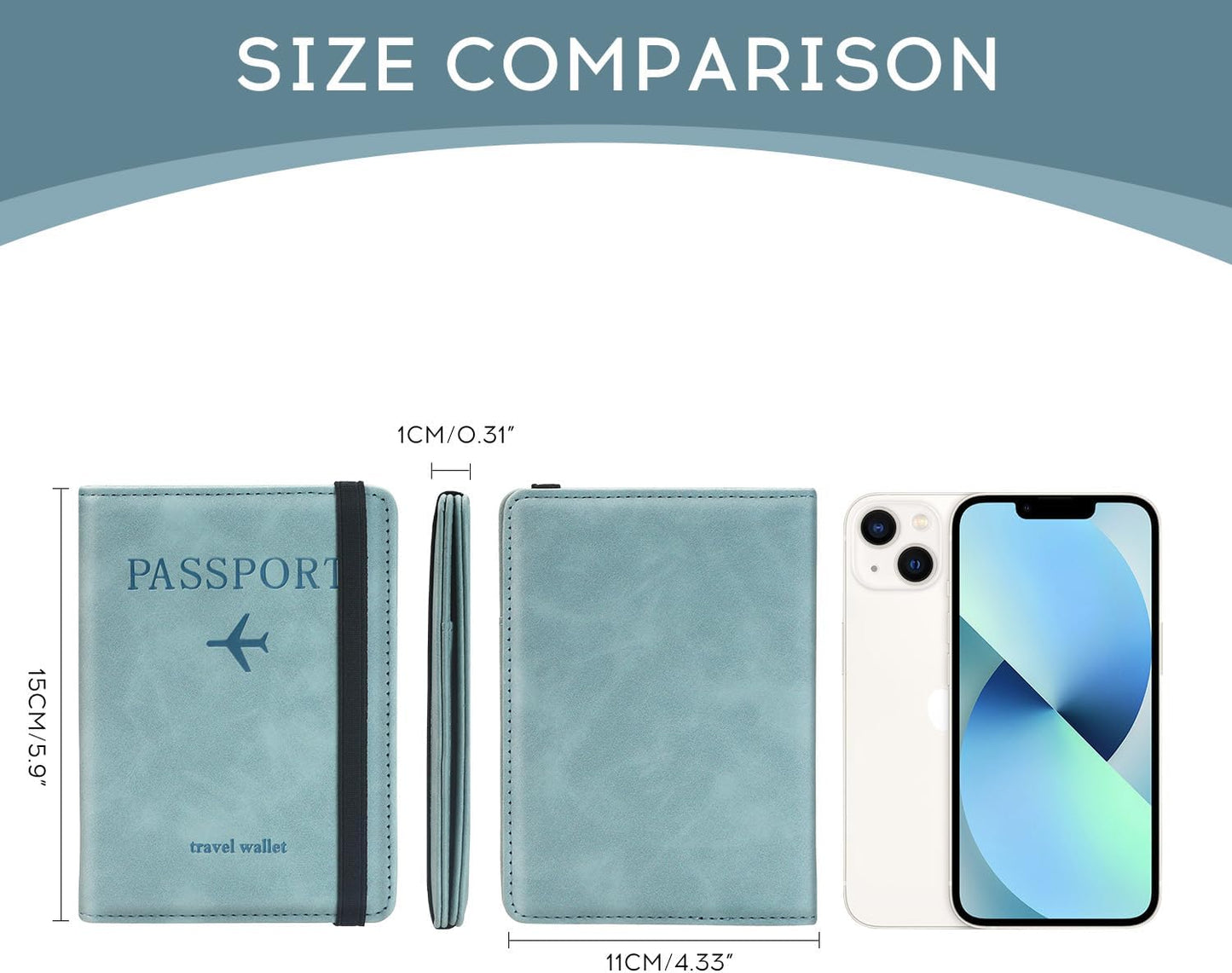 ILIYAH-Passport Cover-Passport Holder Travel Wallet-RFID Blocking Passport Case Travel Accessories Card Holder Wallet Unisex Travel Gifts(Blue)