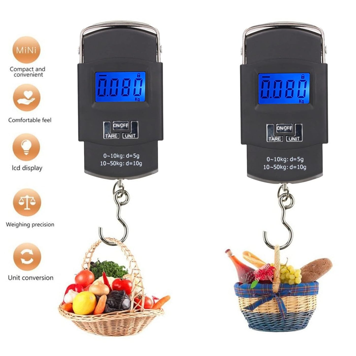 Joyzan Digital Fish Scale, Hanging Luggage Weighing Scale Backlit LCD Pocket 110lb Portable Hook Measuring Tape Electronic Balance Men Home Outdoor Farm Gifts Hunting Multi Units Kg Oz Lb Jin