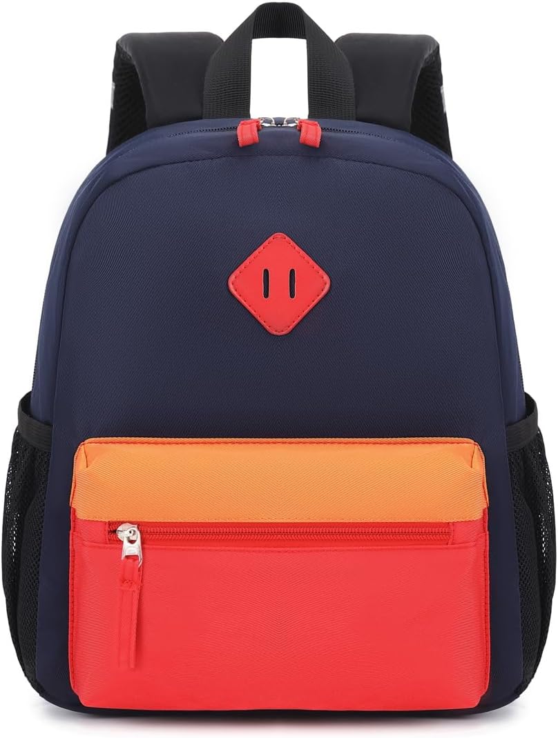 Toddler Backpack, 12inch Preschool Backpack for Kids Boys and Girls 2-4 Kindergarten Preschool Bookbag with Chest Buckle (Navy Red, Small)