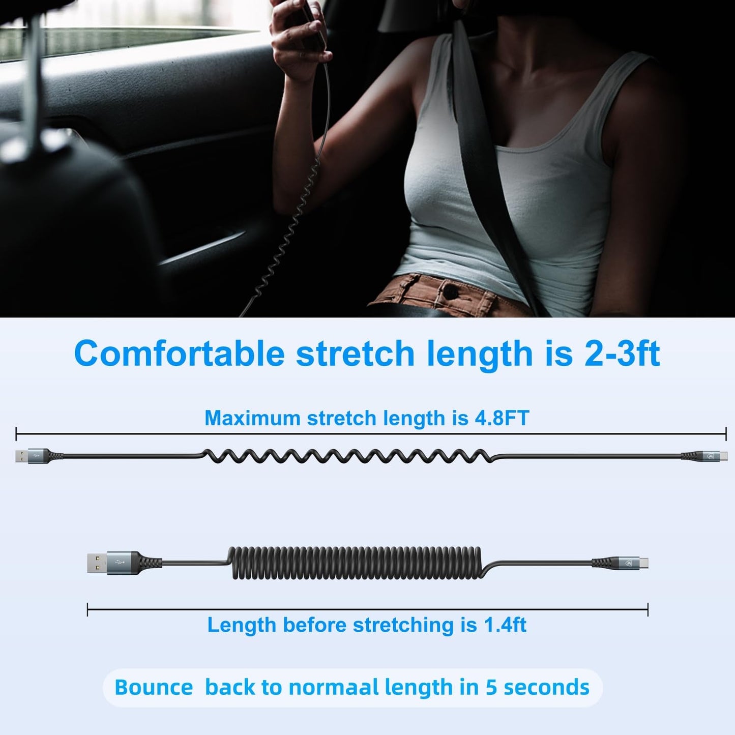USB Type C Charger Cable Fast Charging, [2-Pack, 3ft] Coiled USB A to Type C Charger Cord for Car USB-C Cable Compatible with iPhone 17/16/15/Plus/Pro/Pro Max/Samsung Galaxy A10e A20 A50 S20 S10E