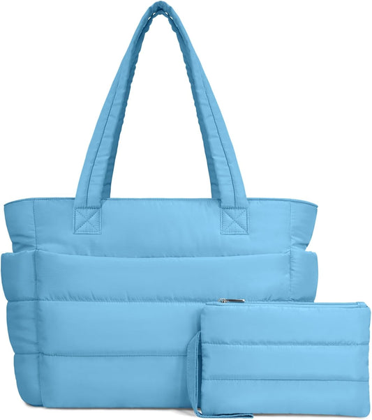 TOPDesign Puffer Tote Bag for Women, Lightweight Puffy Handbag with Compartments, Quilted Shoulder Bag for Work, Travel, Gym