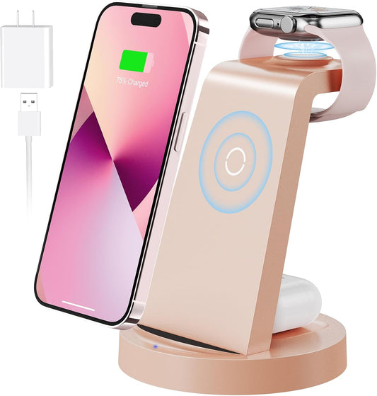 3 in 1 Charging Station for Apple Device, Wireless Charger for iPhone 16 15 14 13 12 11 Pro Max & Apple Watch iwatch- Charging Stand Dock for AirPods