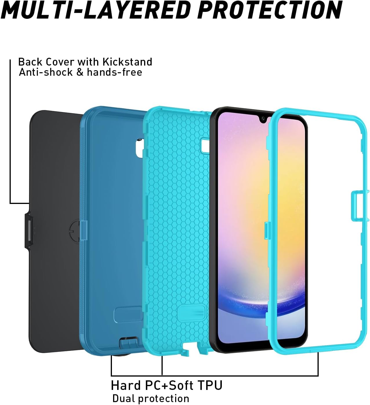 for Samsung Galaxy A17 5G case,A16 5G Heavy Duty case,with A Tempered Glass Screen Protector, [Military Grade Protective ] [Shockproof] [Dropproof] [Dust-Proof] (with Belt Clip-Lake Blue)