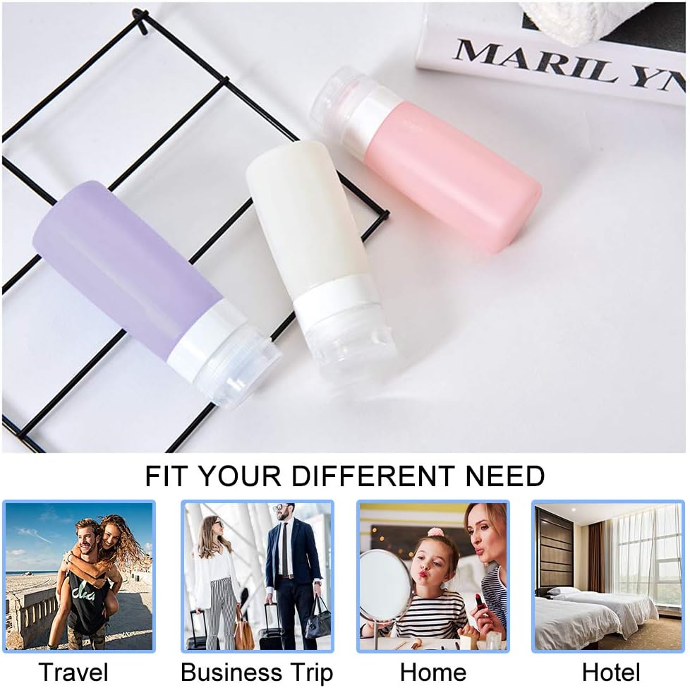 Travel Bottles Kit, TSA Approved Leak Proof Portable Toiletry Containers Set, Clear PET Flight Size Cosmetic Containers for Lotion, Shampoo, Conditioner Bottles with Toiletry Bag（Multiple colors）