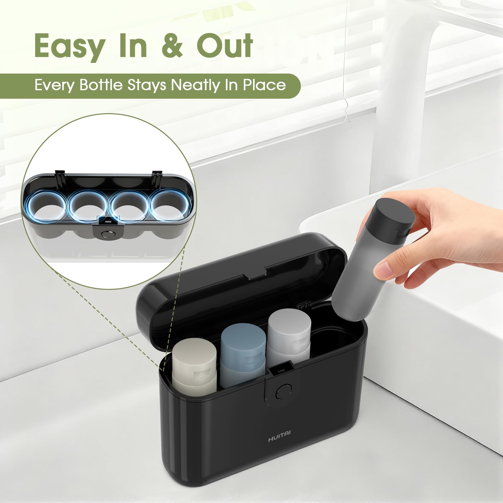 HUITAI Travel Bottles TSA 4x2oz With Case Leak-Proof Black