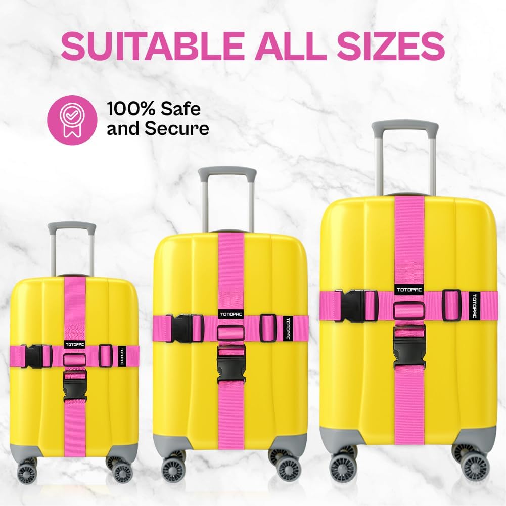 4 Pack Luggage Straps, Adjustable Suitcase Belts 72" x 2" with Quick Release Buckle, Durable Travel Accessories for Secure Luggage and Easy Identification (Pink)
