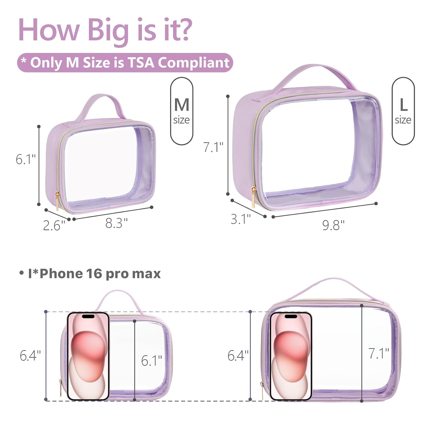 PACKISM Clear Makeup Bag - 2 Pack TSA Approved Toiletry Bag with Handle and 180° Large Opening