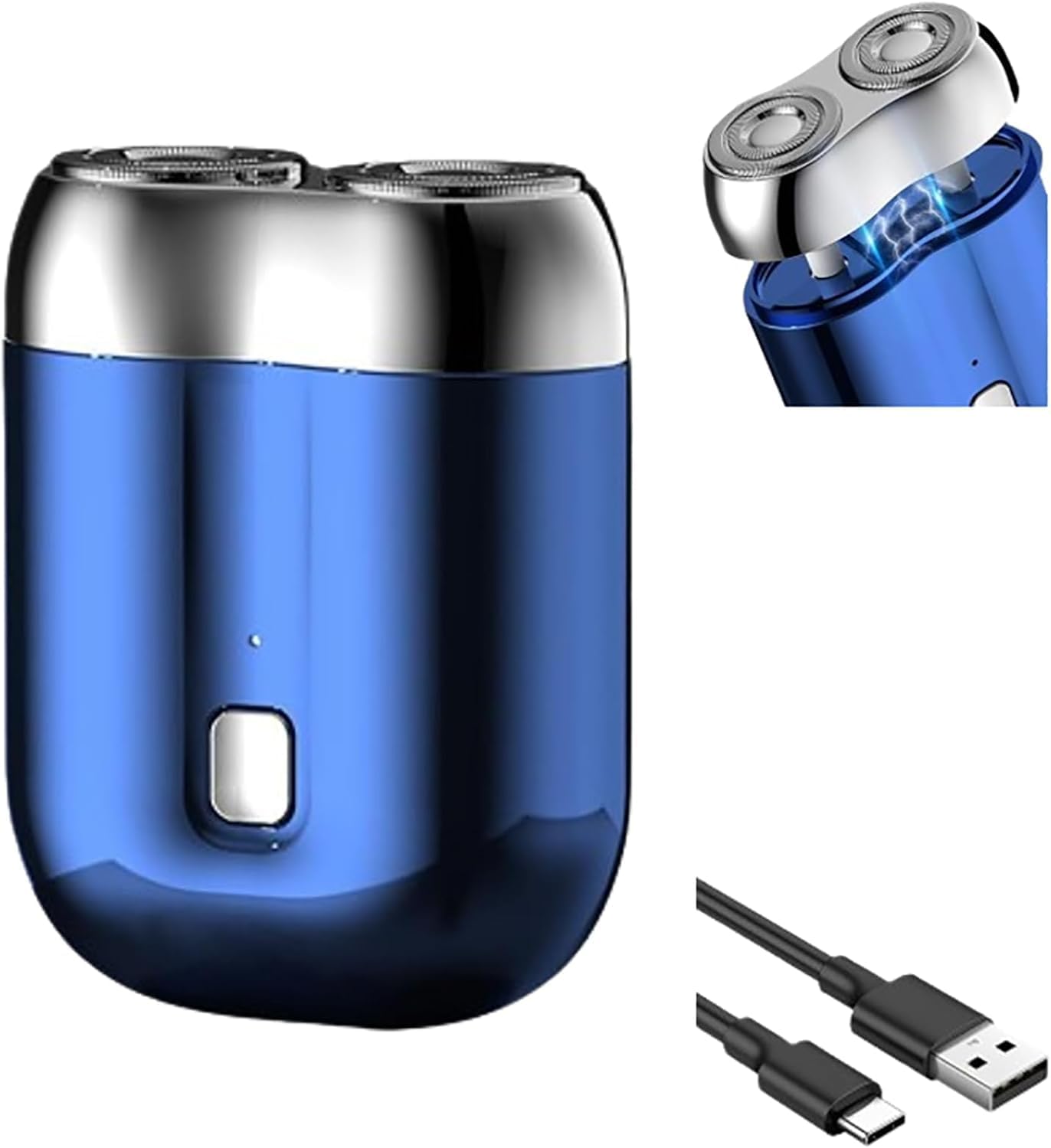 mini Double Head Electric Shave,USB Mini Portable Razor, Rechargeable Waterproof Compact Shave (Blue)