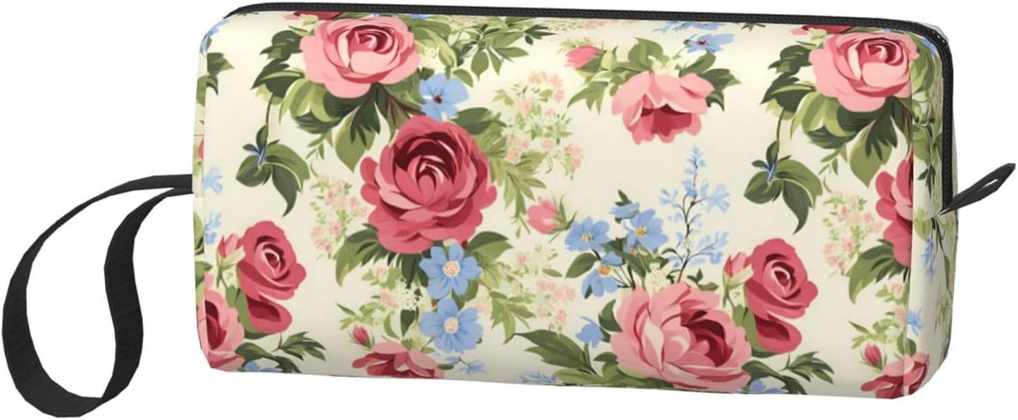 Vintage Rose Garden Makeup Bag Small Compact & Durable Travel Cosmetic Bag Organizer Oxford Fabric Impact-Resistant Multi-Purpose Storage Perfect for Travel, Gym, Daily Use