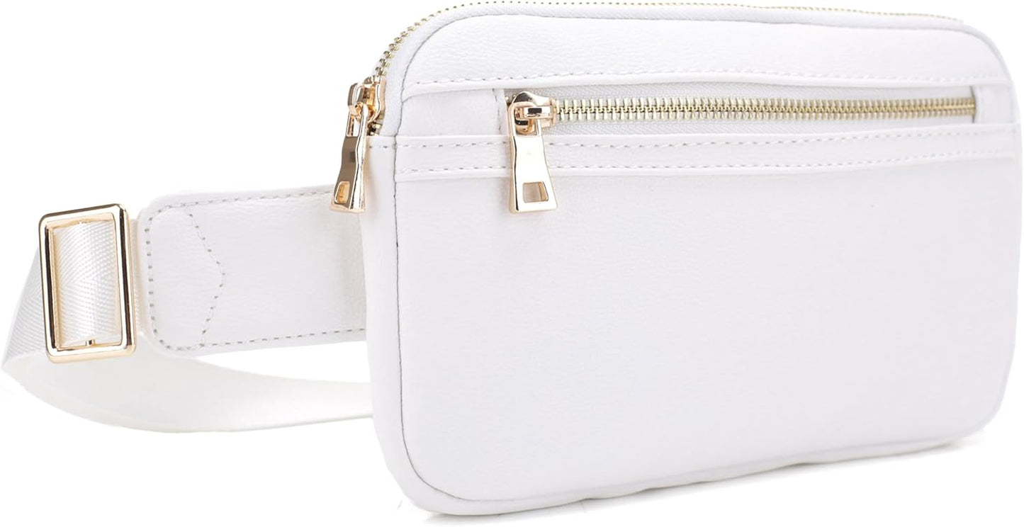 LOVESOME Vegan Leather Everywhere Fashion Waist Bag Fanny Pack Crossbody Bag Belt Bag Sling Bag with Adjustable Strap for Women (White)