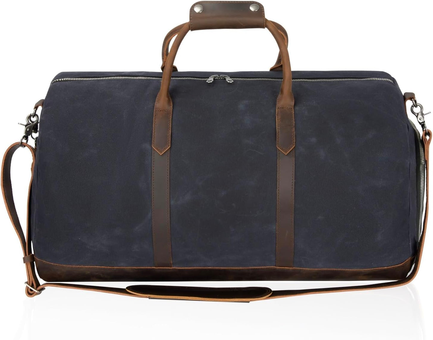 Waxed Canvas Weekender Duffle Bag, Vintage Style Travel Bag with Leather Trim, Army Green (Black)