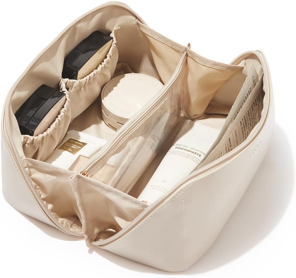 EACHY Travel Makeup Bag,Large Capacity Cosmetic Bags for Women,Waterproof Portable Pouch Open Flat