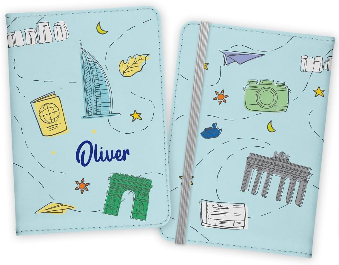 Personalized Passport holder, Personalized Passport Cover for kids, Customized Passport Cover and Luggage tag, Personalized Gift for boys, travel Gift. (Passport Cover + 1 Tag)