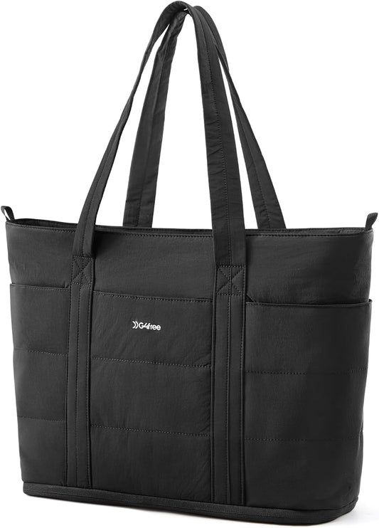 G4Free Tote Bag for Women,Puffer Work Bags with Zipper Compartments, Expandable Handbag for Travel Work Sport