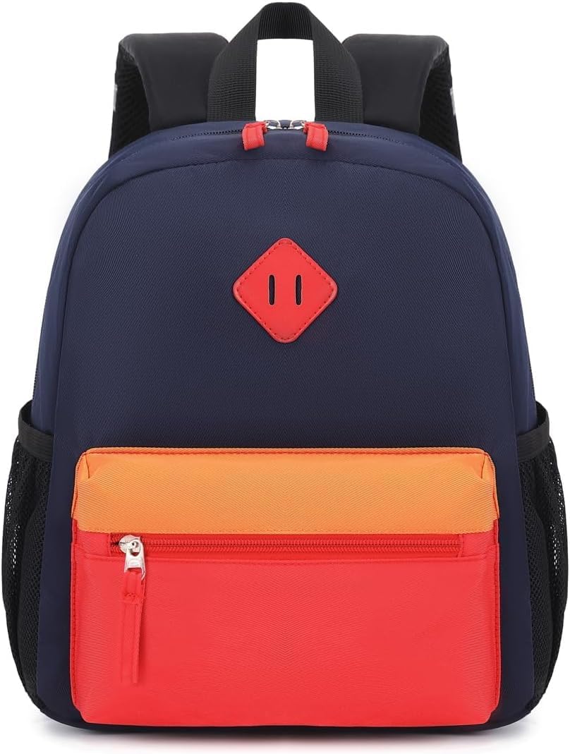 Preschool Backpack Kindergarten Toddler School Backpacks 2-4 Years for Boys and Girls with Chest Buckle (Navy Red, Small-12 H(not Fit Folder))