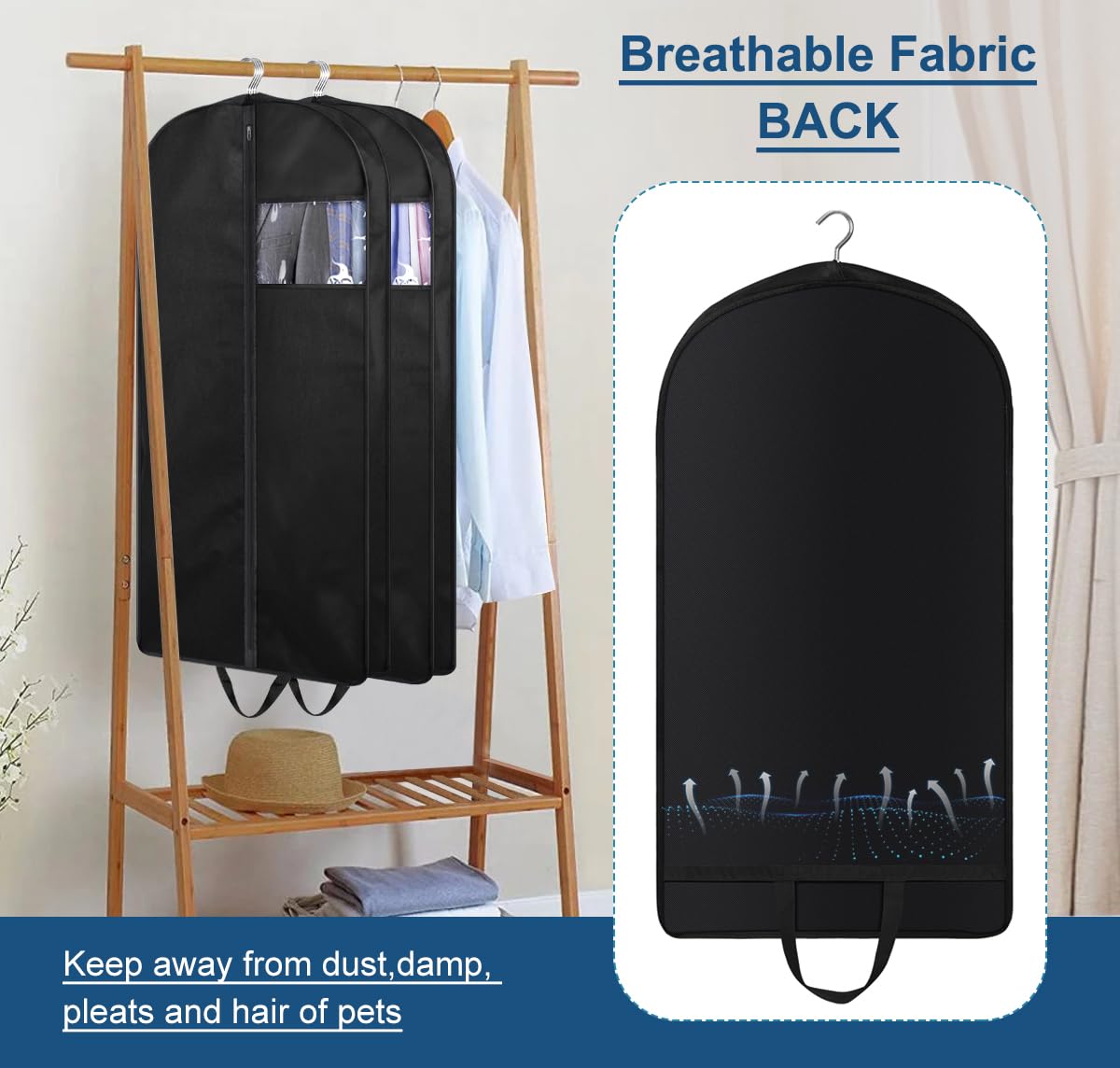 KIMBORA 43" Suit Bags for Closet Storage and Travel, Gusseted Hanging Garment Bags for Men Suit