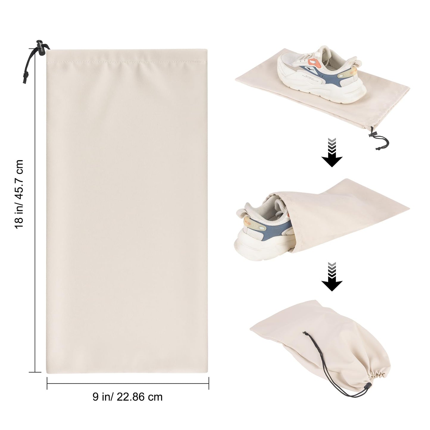 8 Pcs Single Shoe Bags for Travel with Drawstring,18"X9",Beige