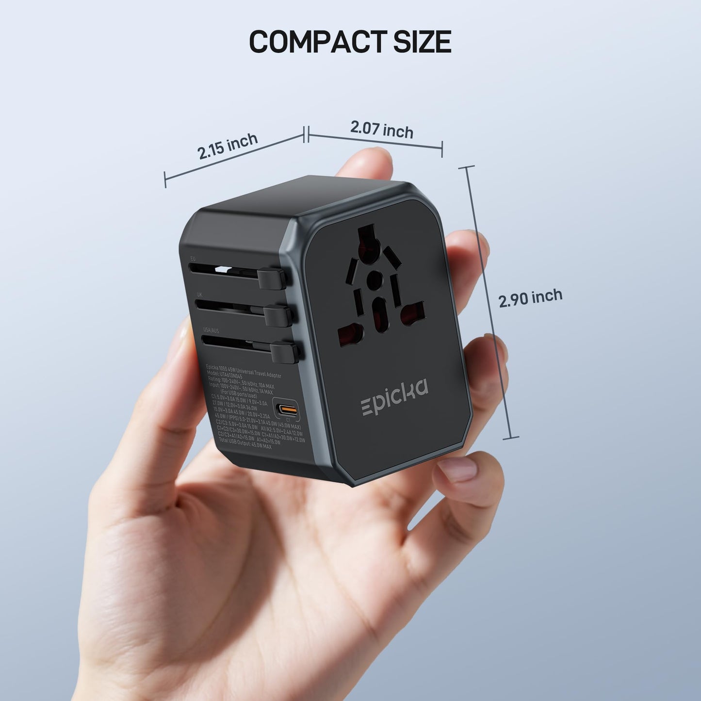 EPICKA 45W Universal Travel Adapter PD&QC, 1AC/4USB-C/1USB-A