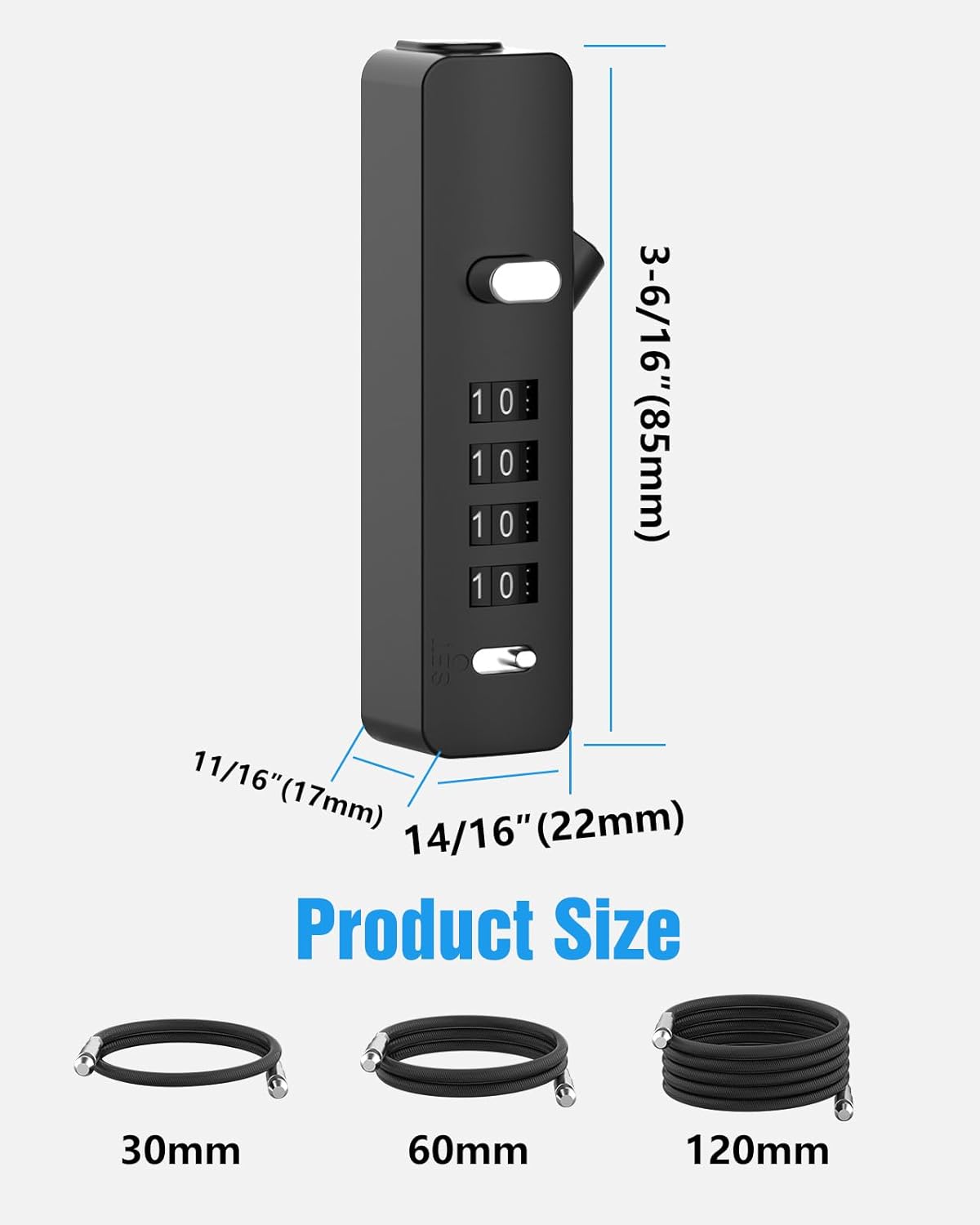 Combination Lock, 4-Digit Steel Cable Locks with Code, Locks for Lockers with 3 Lengths Cables for Bikes, File Cabinets, Wardrobes, Small Fences, Refrigerator Door (Black-1pc)