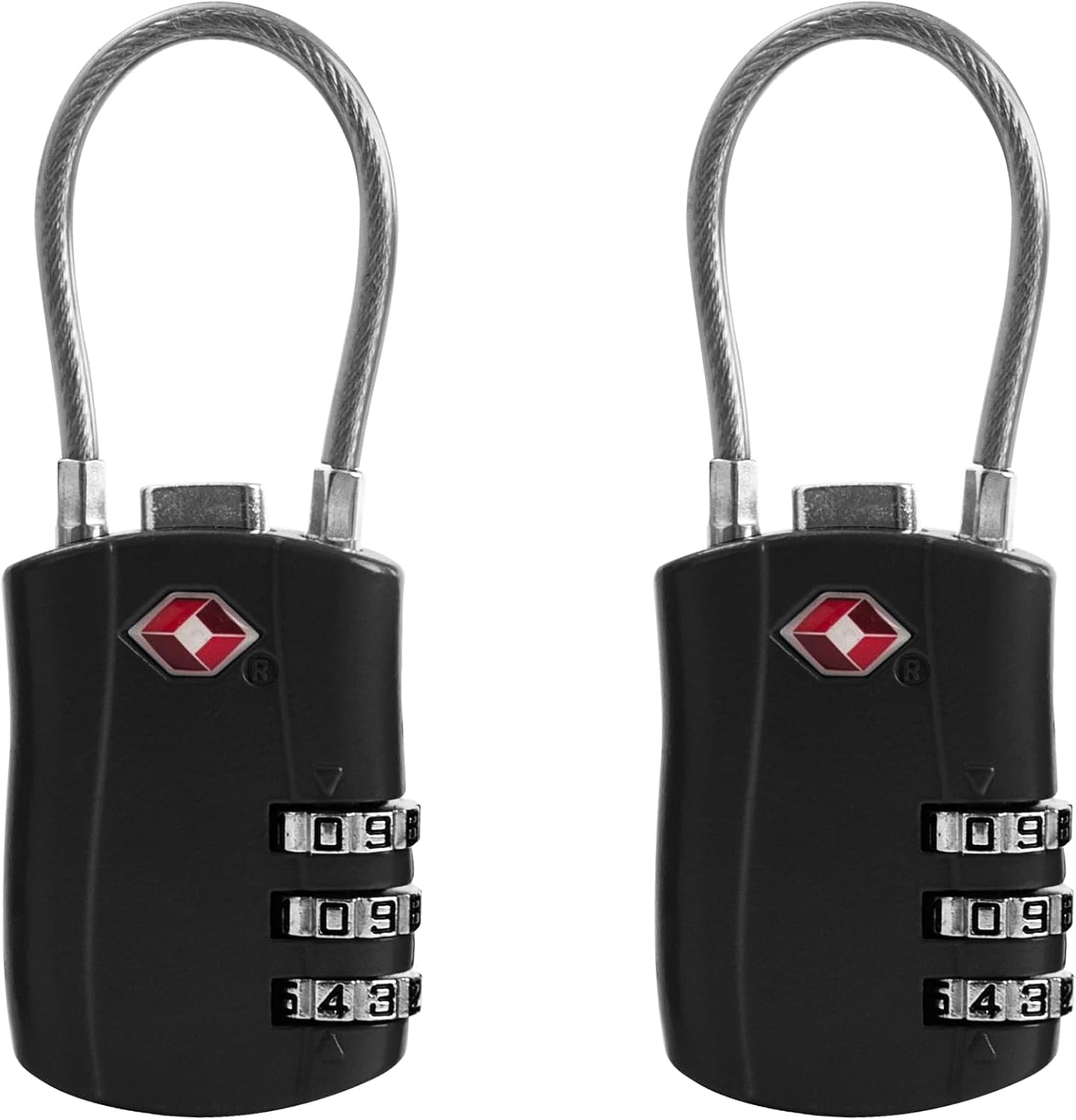 TSA Locks for Luggage, Small Padlock Combination with Cable, Luggage Locks TSA Approved, Combo Padlock with Code, for Travel Suitcase, Gym Locker, Gun Case, Backpack Zipper (Black+Black)