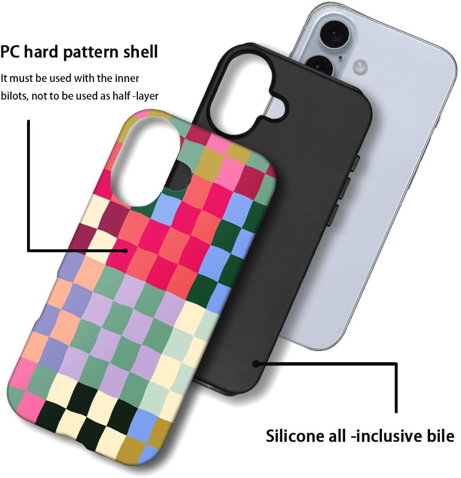 SEized Case Compatible with for iPhone 16 Plus,Colorful Checkerboard Phone Case for Girl Women Boy Men,Durable Protection Phone Case for iPhone 16 Plus