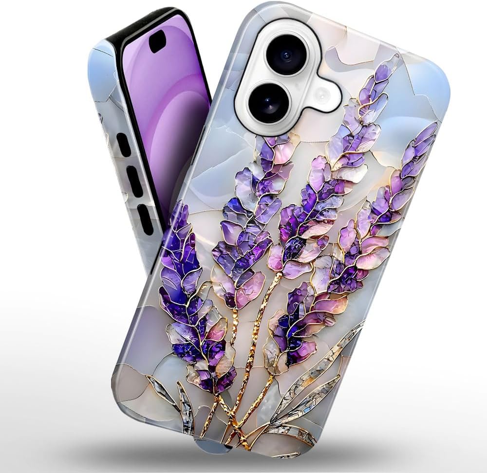 Case for iPhone 17 - Slim Fit Anti-Scratch Phone Case for Girl Women - Lavender Stained Glass Purple Floral (Glossy)