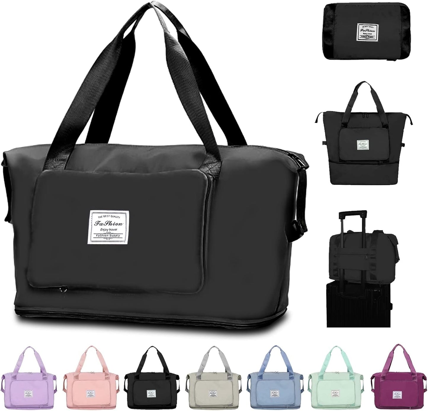 Large Capacity Folding Travel Tote Bag, Oxford Fabric Waterproof Lightweight Foldable Travel Duffel Bag, Portable Expandable Travel Bag, Dry and Wet Separation Carry On Bag for Airplanes