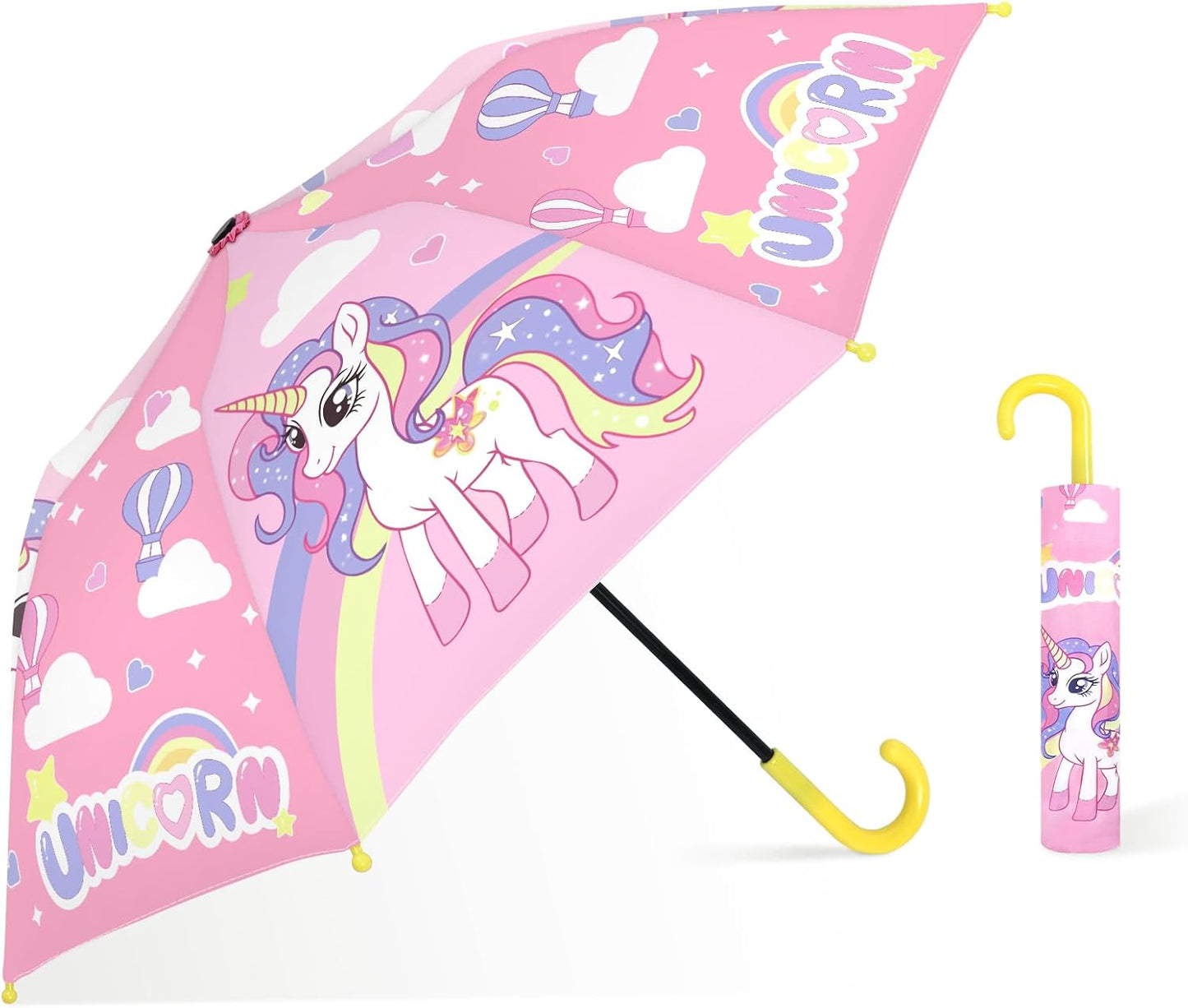 Kids Umbrella, Safety Windproof Umbrella with Easy-Grip Hook Handle for Toddler Girls and Boys