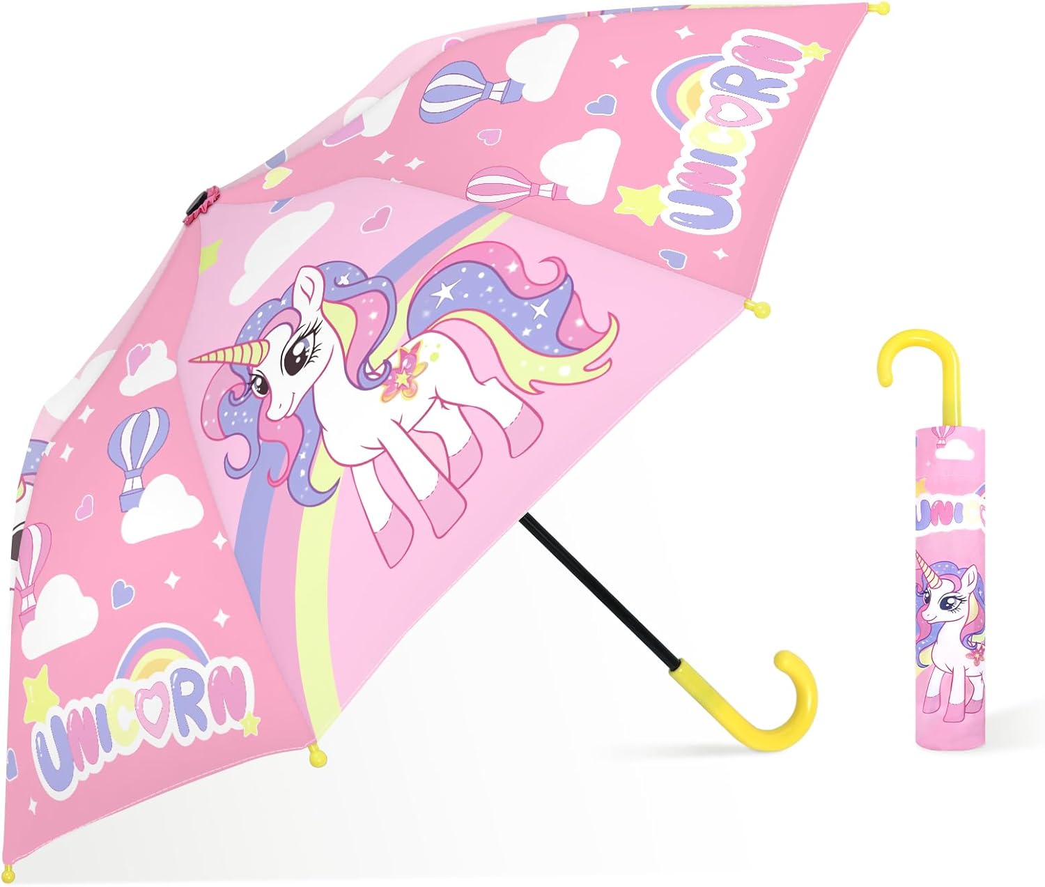 Kids Umbrella, Safety Windproof Umbrella with Easy-Grip Hook Handle for Toddler Girls and Boys