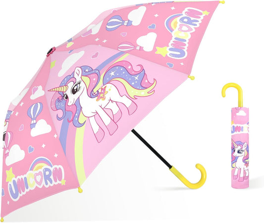 Kids Umbrella, Safety Windproof Umbrella with Easy-Grip Hook Handle for Toddler Girls and Boys