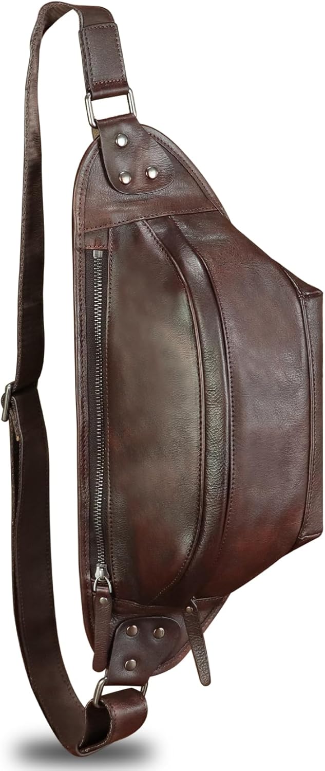 Genuine Leather Fanny Packs for Men and Women Hip Waist Bag Real Leather Fanny Sling Bag Crossbody Chest Purse (Coffee)